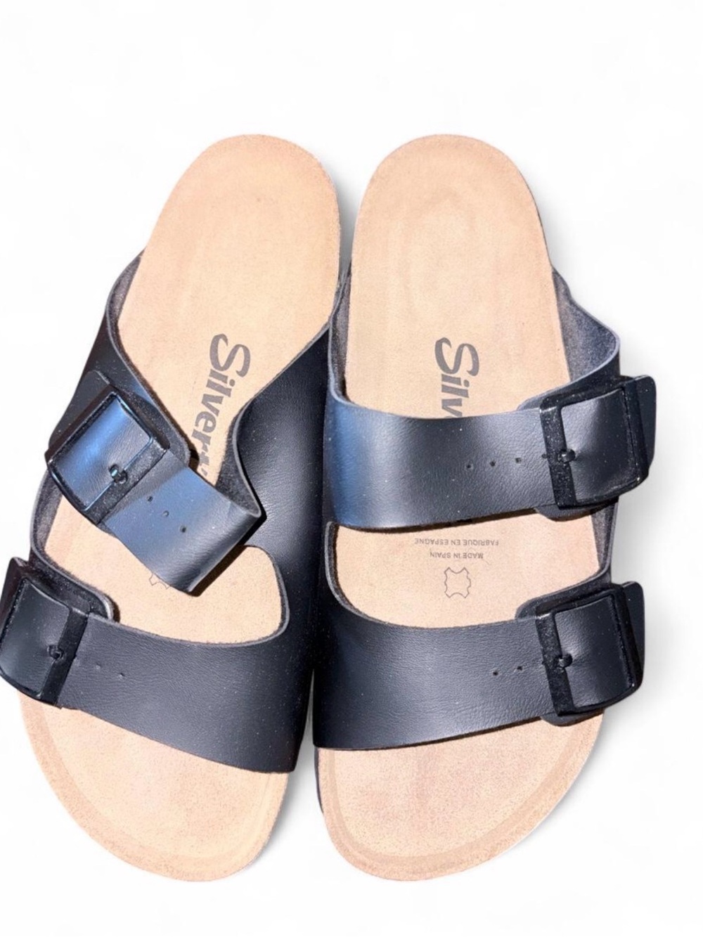 Silver Jeans Black Double-Buckle Slide Sandals for Women